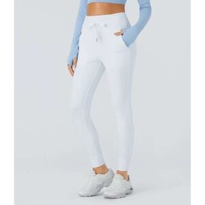 Halara Athletic Joggers White Drawstring Zipper Pockets Activewear Pants Size XS